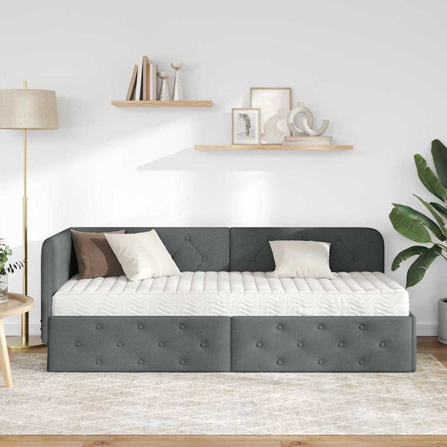 Hoekbedframe met matras Donkergrijs 80 x 200 cm Stof