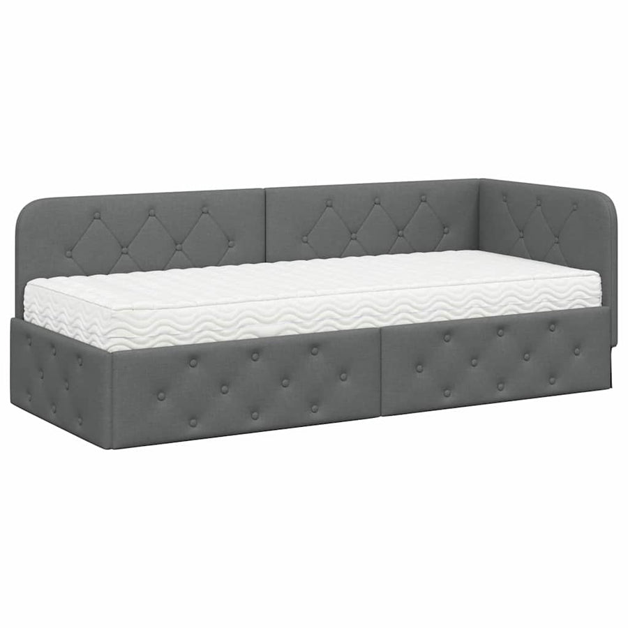 Hoekbedframe met matras Donkergrijs 80 x 200 cm Stof