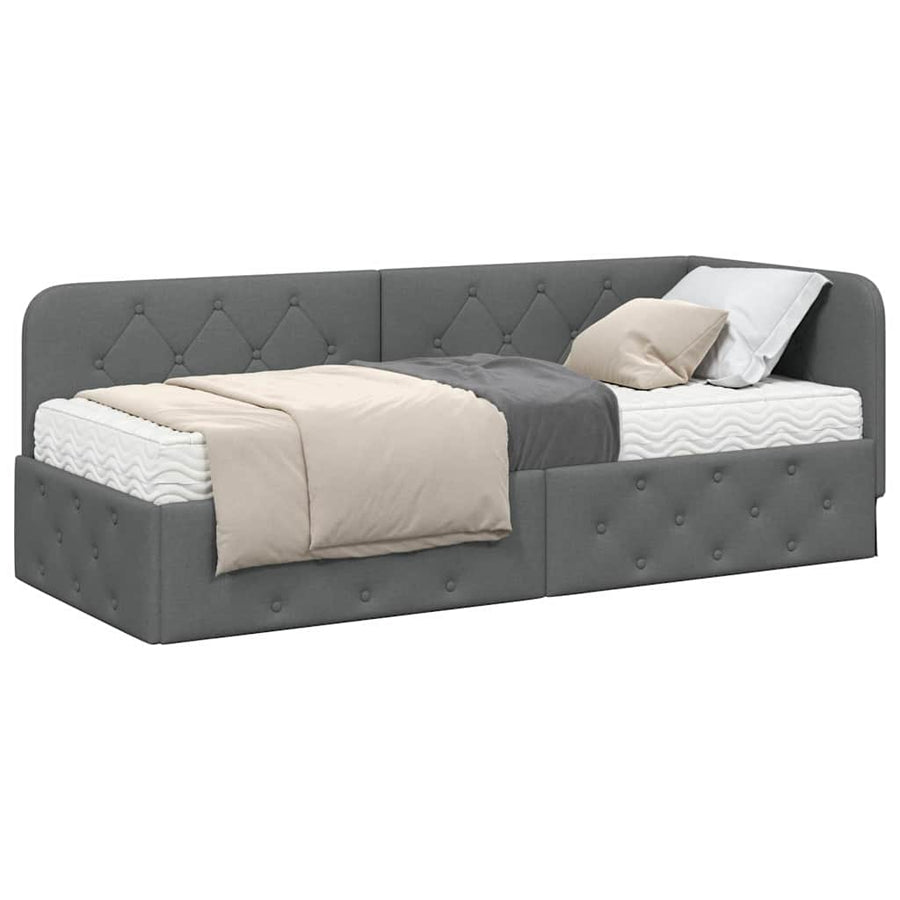 Hoekbedframe met matras Donkergrijs 80 x 200 cm Stof