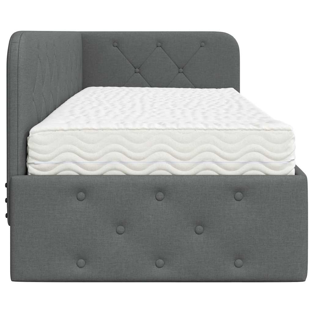 Hoekbedframe met matras Donkergrijs 80 x 200 cm Stof