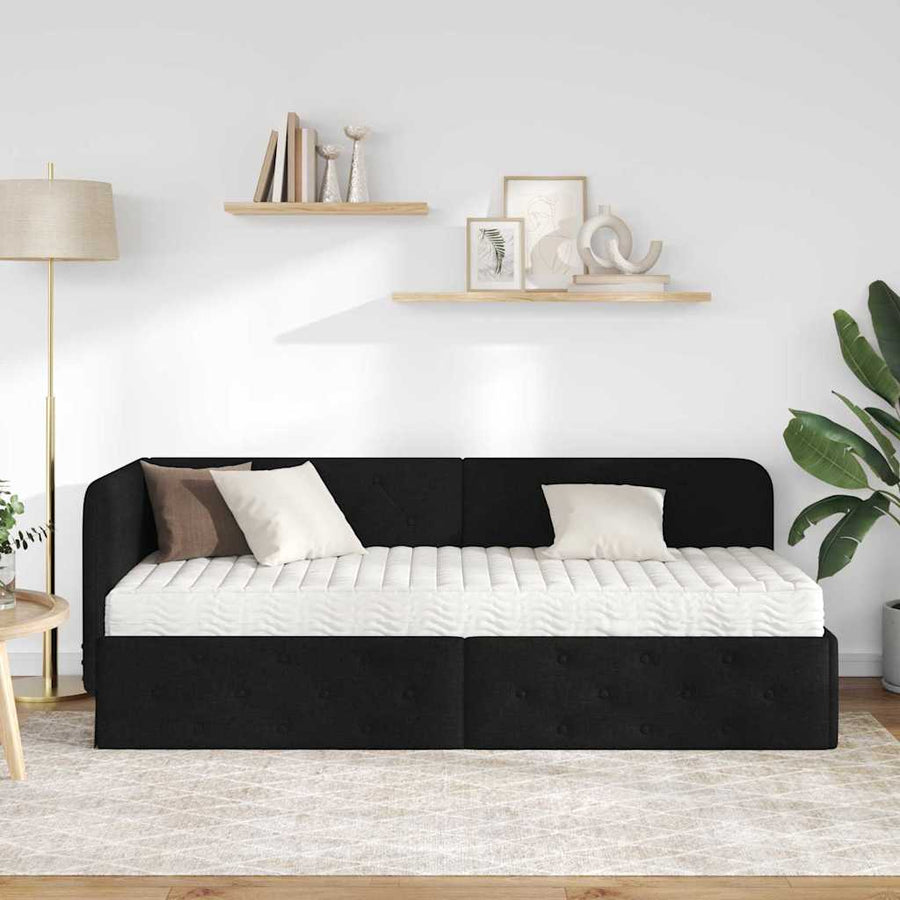 Hoekbedframe met matras met hoofdeinde Zwart 80 x 200 cm Stof