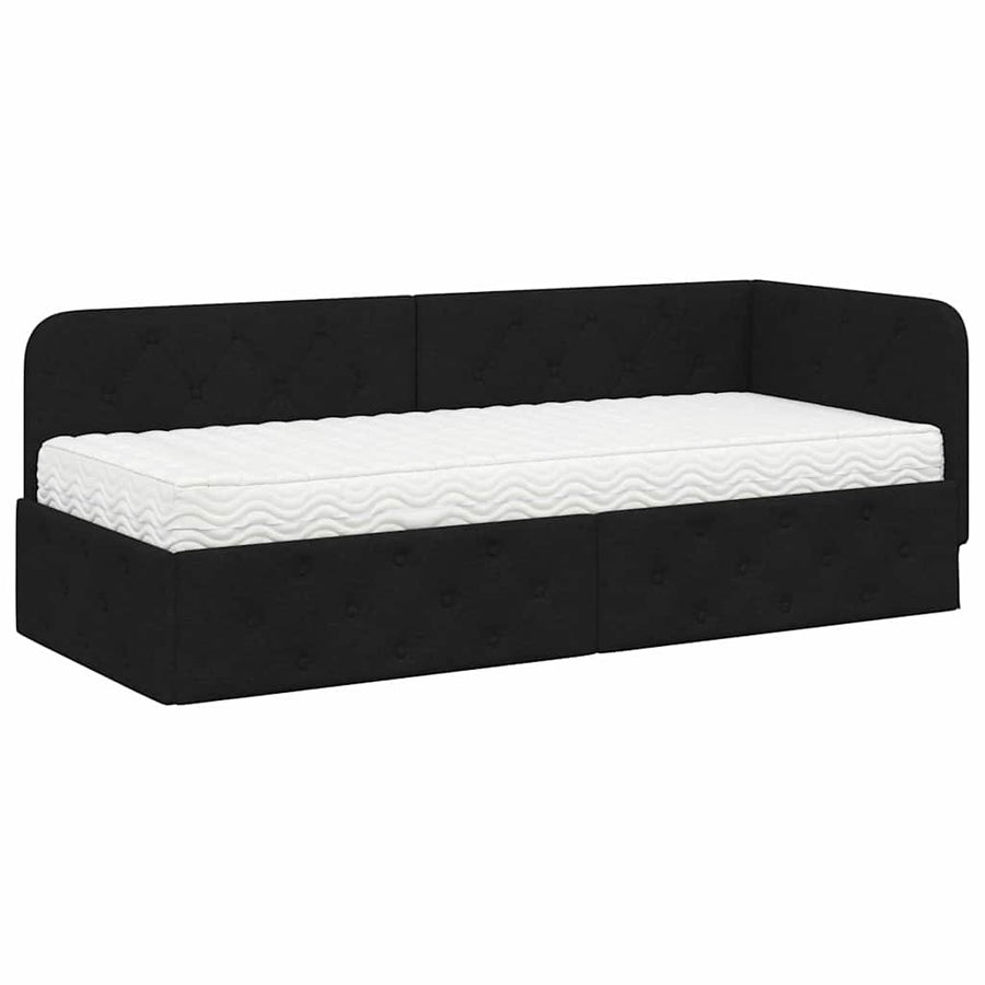 Hoekbedframe met matras met hoofdeinde Zwart 80 x 200 cm Stof