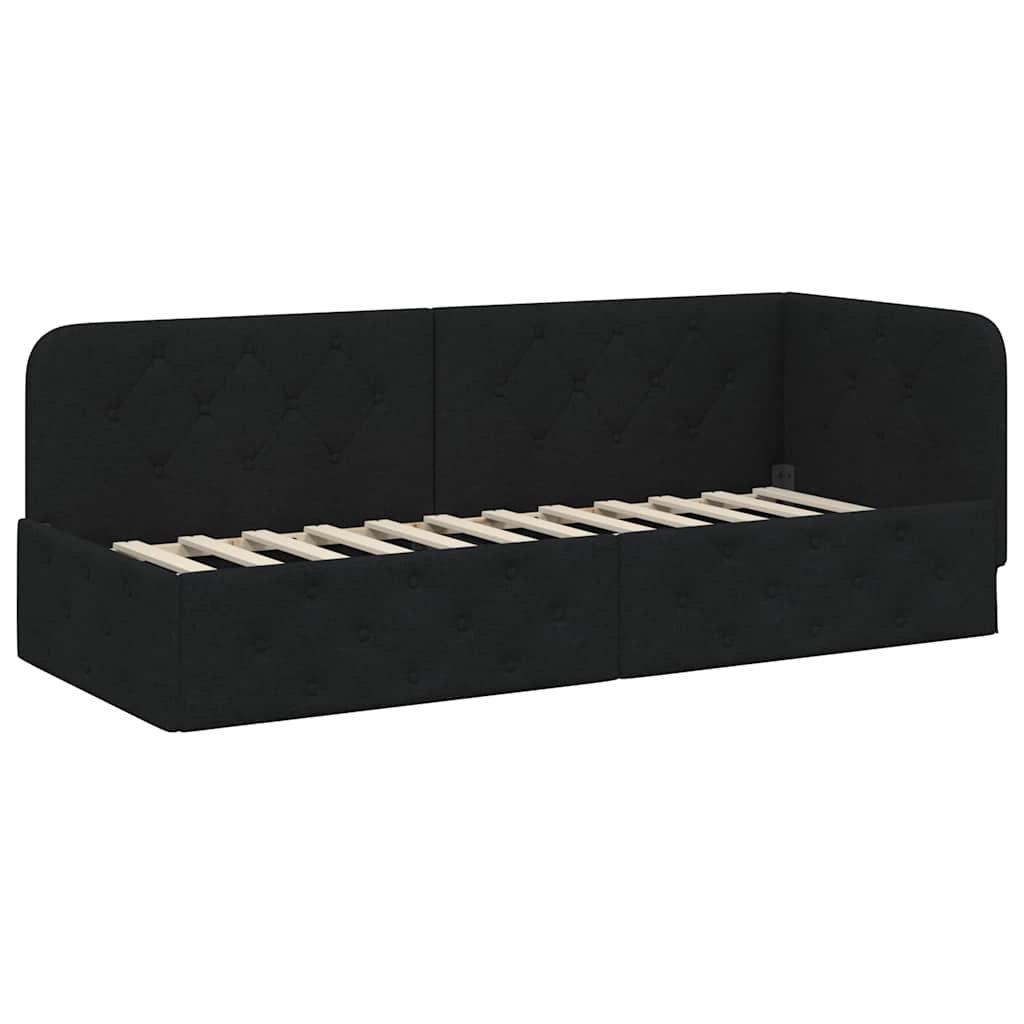 Hoekbedframe met matras met hoofdeinde Zwart 80 x 200 cm Stof