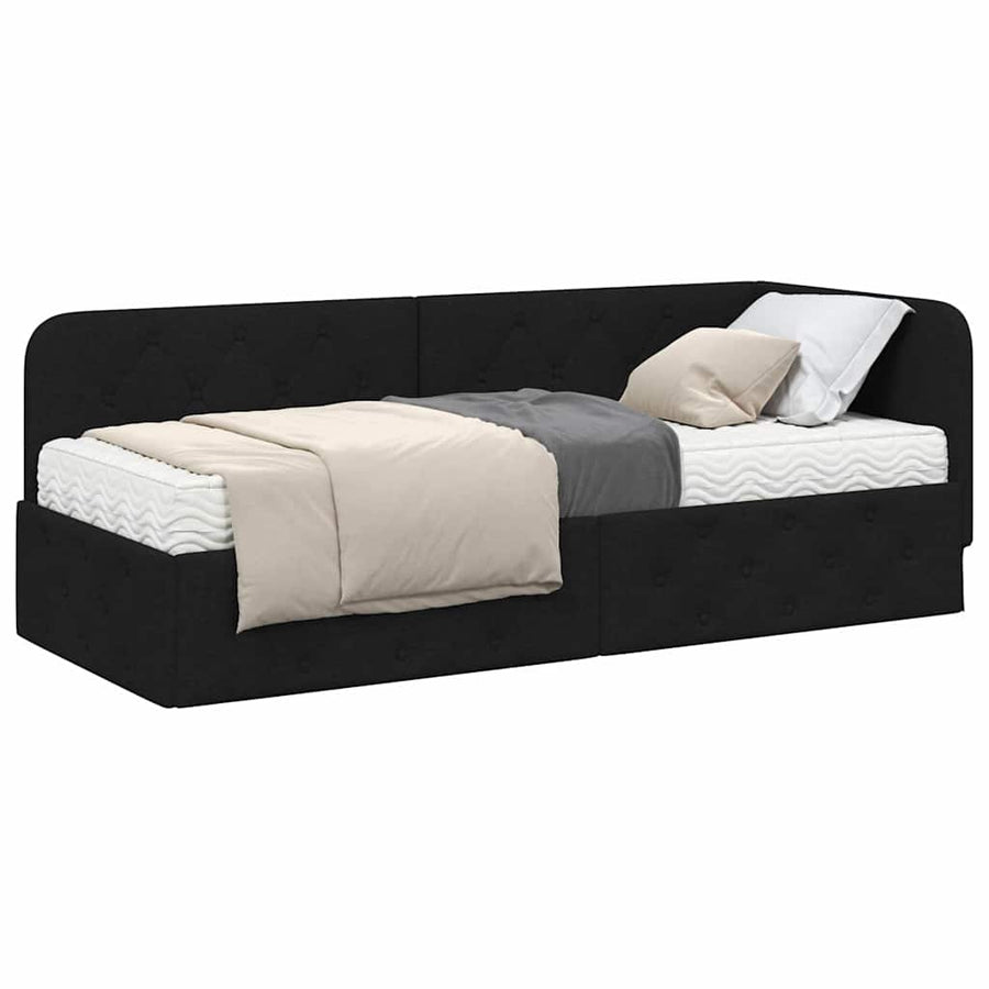 Hoekbedframe met matras met hoofdeinde Zwart 80 x 200 cm Stof