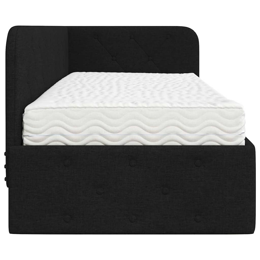 Hoekbedframe met matras met hoofdeinde Zwart 80 x 200 cm Stof