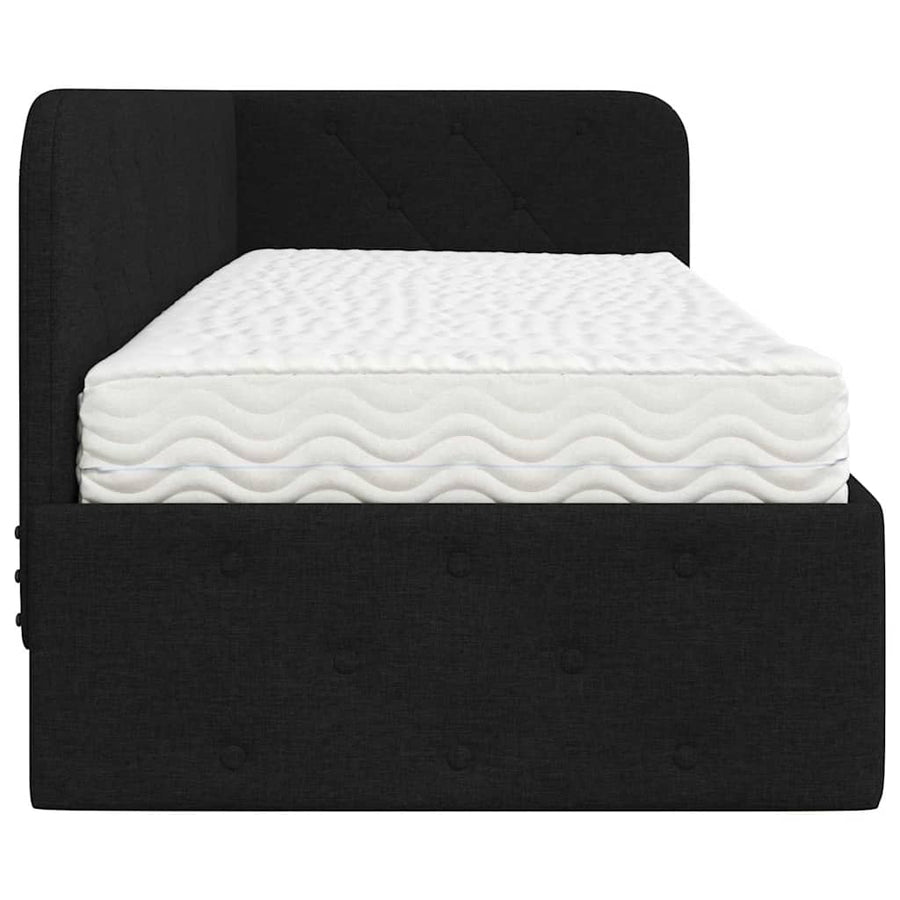 Hoekbedframe met matras met hoofdeinde Zwart 80 x 200 cm Stof