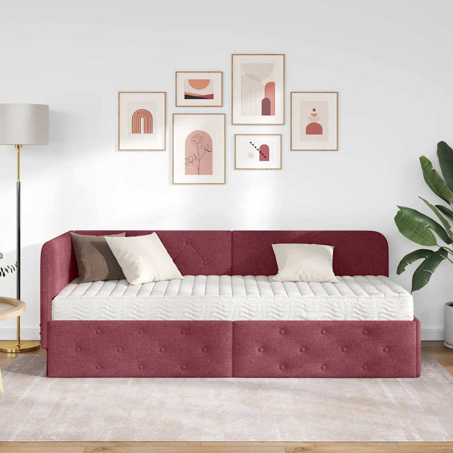Hoekbedframe met matras Wijnrood 80 x 200 cm Stof