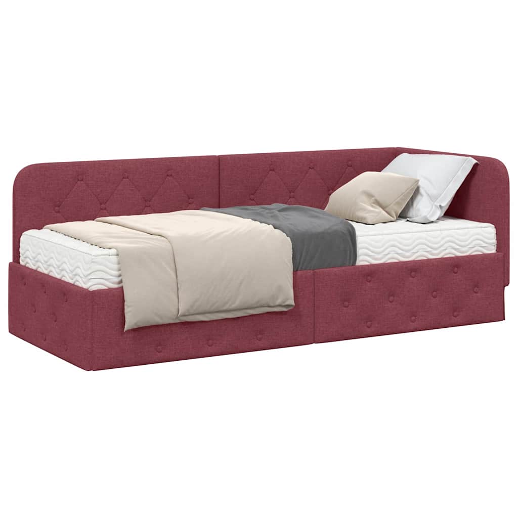 Hoekbedframe met matras Wijnrood 80 x 200 cm Stof
