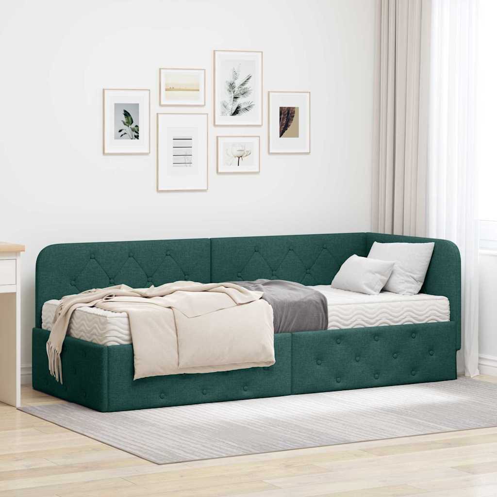 Hoekbedframe met matras Donkergroen 80 x 200 cm Stof