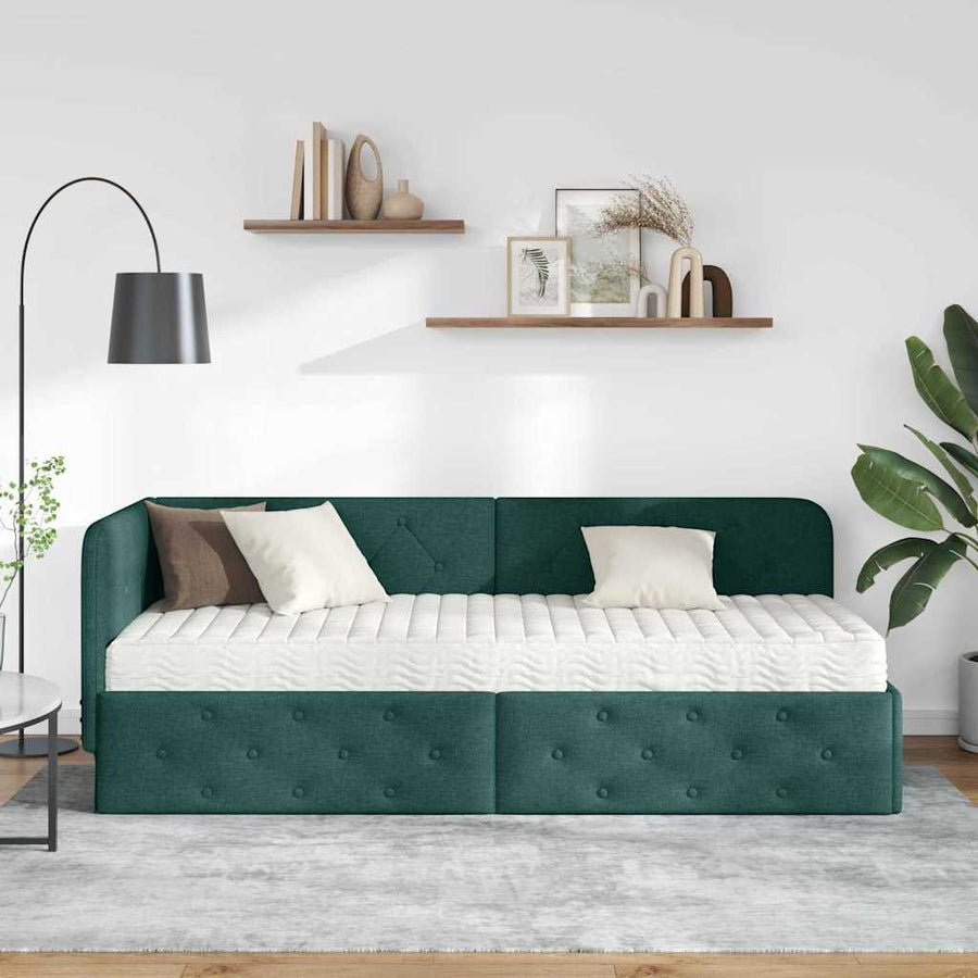 Hoekbedframe met matras Donkergroen 80 x 200 cm Stof