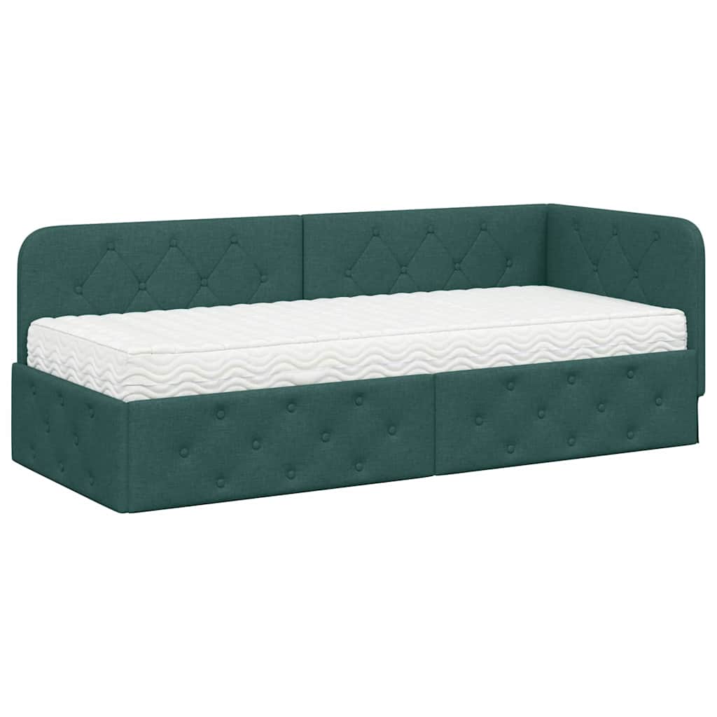 Hoekbedframe met matras Donkergroen 80 x 200 cm Stof