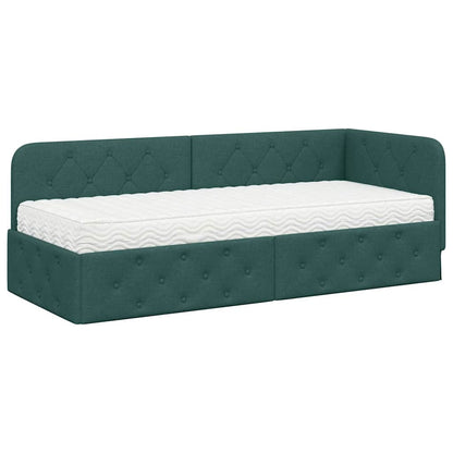 Hoekbedframe met matras Donkergroen 80 x 200 cm Stof