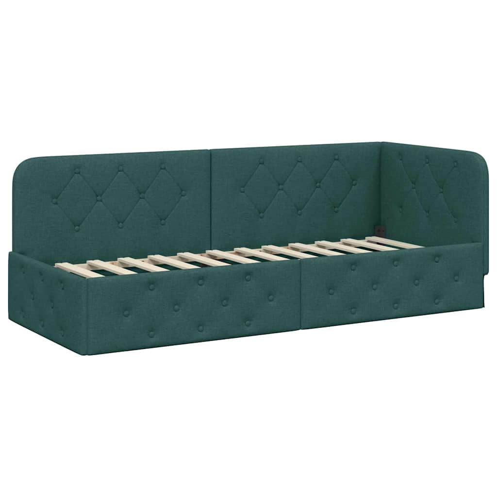 Hoekbedframe met matras Donkergroen 80 x 200 cm Stof
