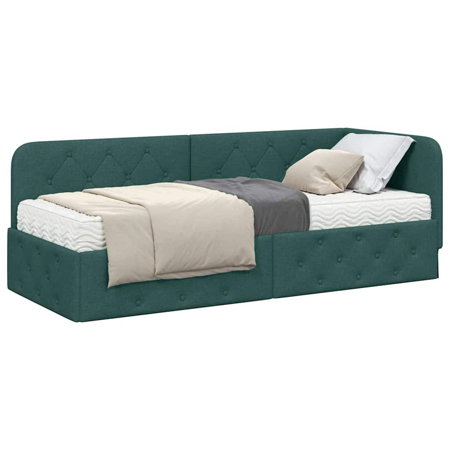 Hoekbedframe met matras Donkergroen 80 x 200 cm Stof