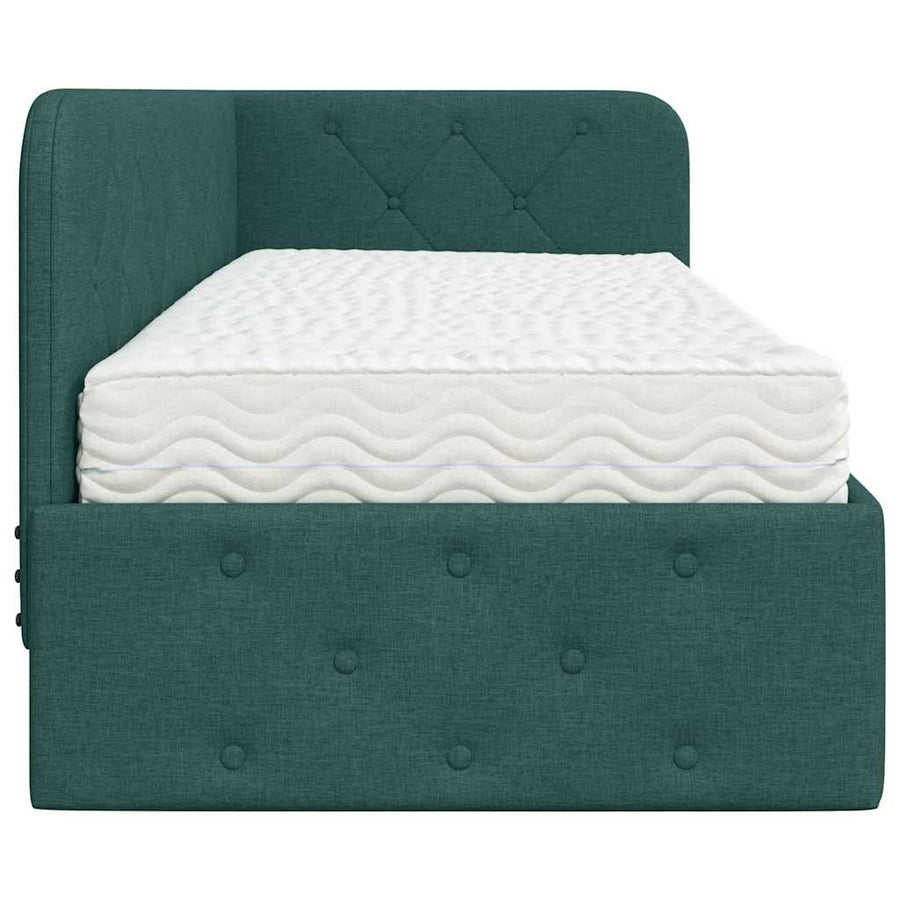 Hoekbedframe met matras Donkergroen 80 x 200 cm Stof