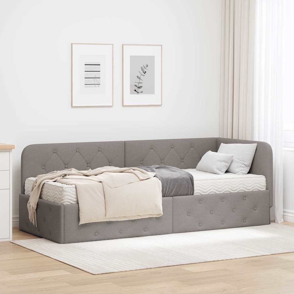 Hoekbedframe met matras met hoofdeinde Taupe 80 x 200 cm Stof