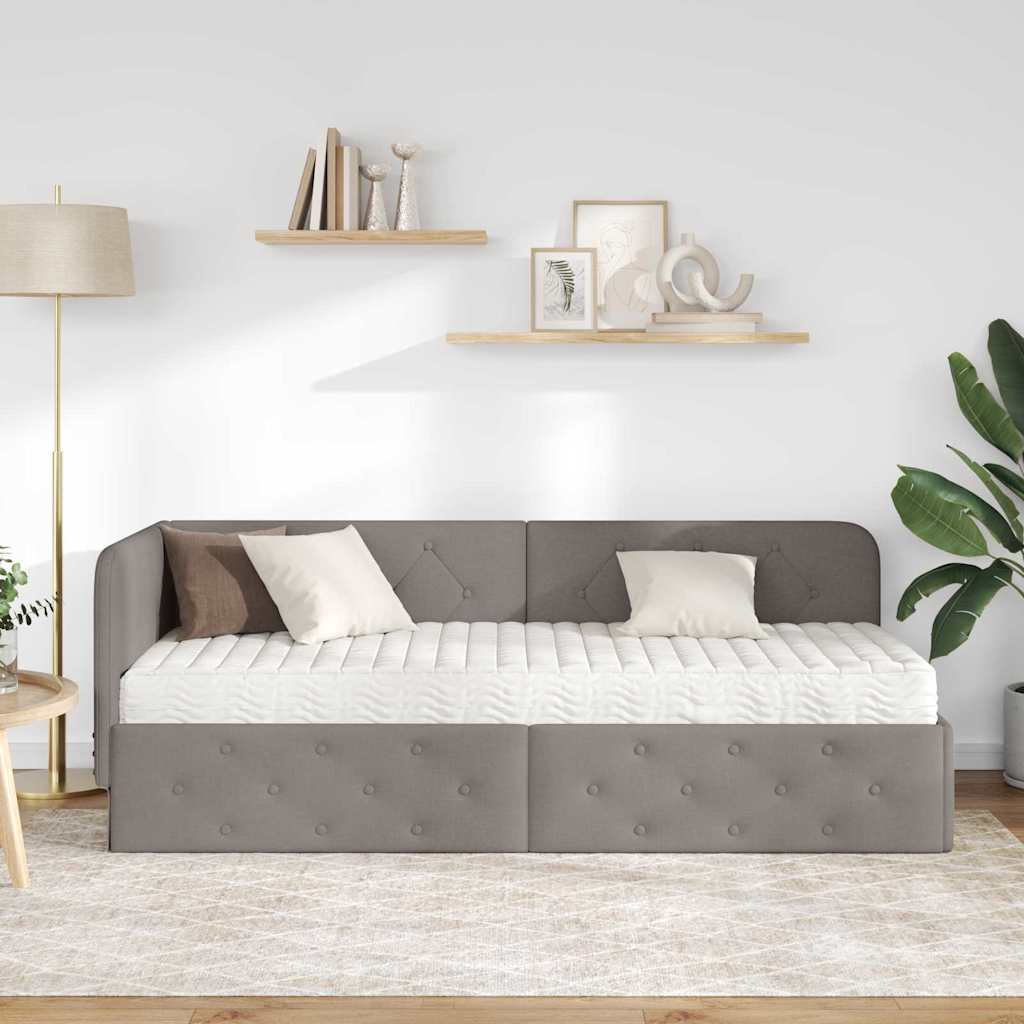 Hoekbedframe met matras met hoofdeinde Taupe 80 x 200 cm Stof