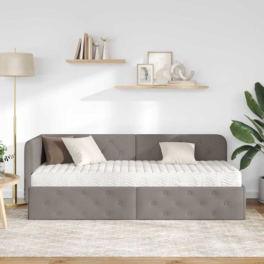 Hoekbedframe met matras met hoofdeinde Taupe 80 x 200 cm Stof