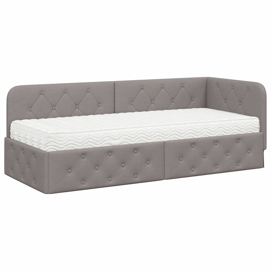 Hoekbedframe met matras met hoofdeinde Taupe 80 x 200 cm Stof
