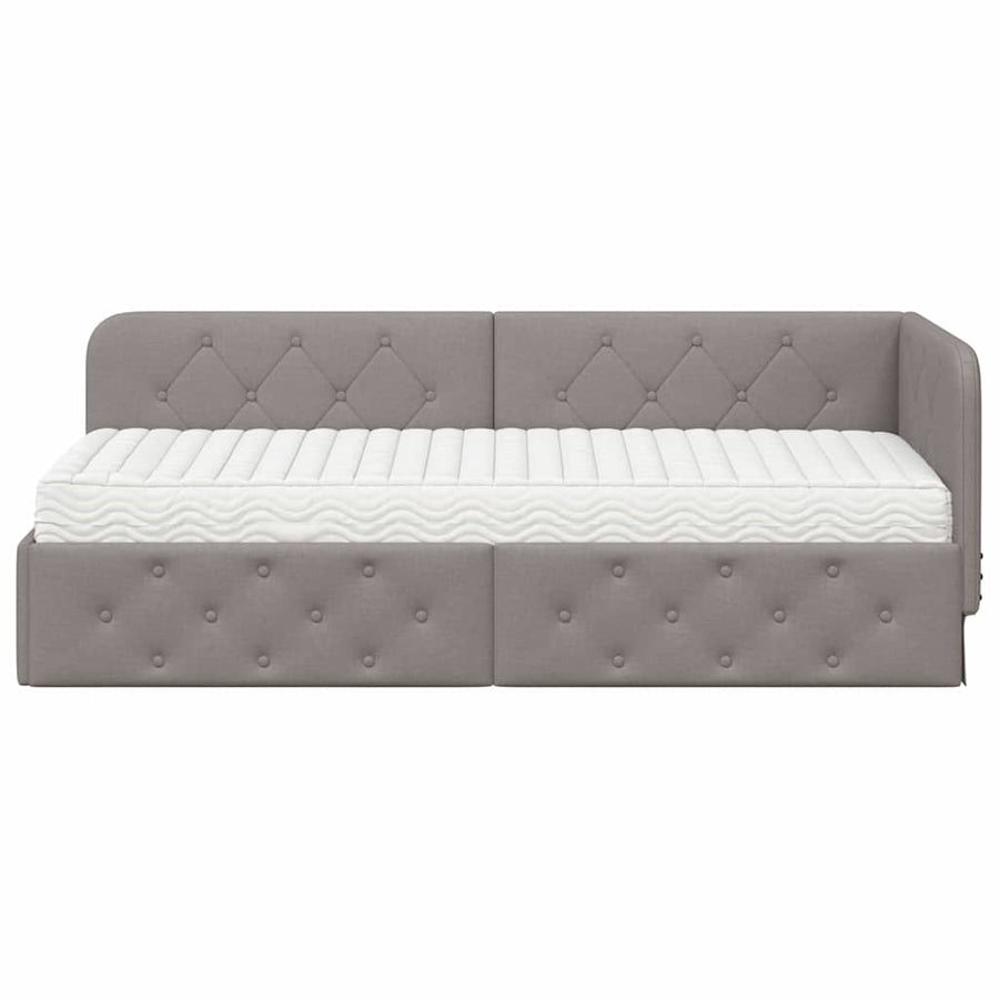 Hoekbedframe met matras met hoofdeinde Taupe 80 x 200 cm Stof
