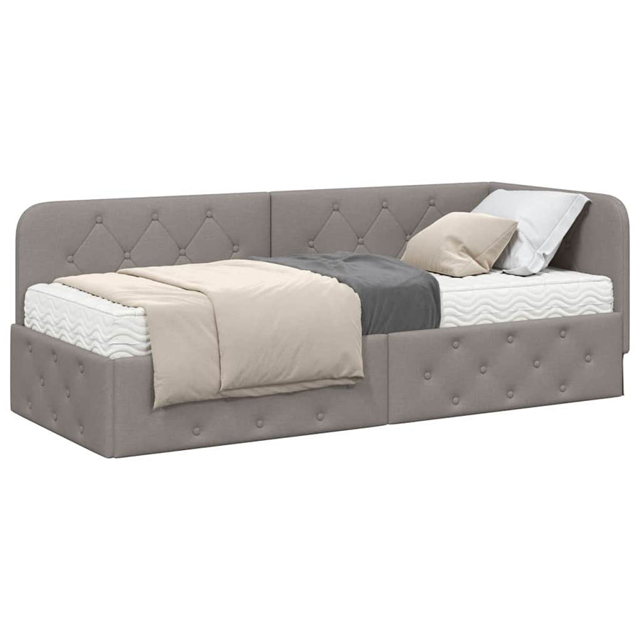 Hoekbedframe met matras met hoofdeinde Taupe 80 x 200 cm Stof