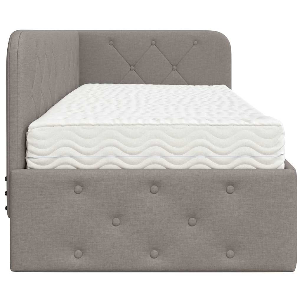 Hoekbedframe met matras met hoofdeinde Taupe 80 x 200 cm Stof