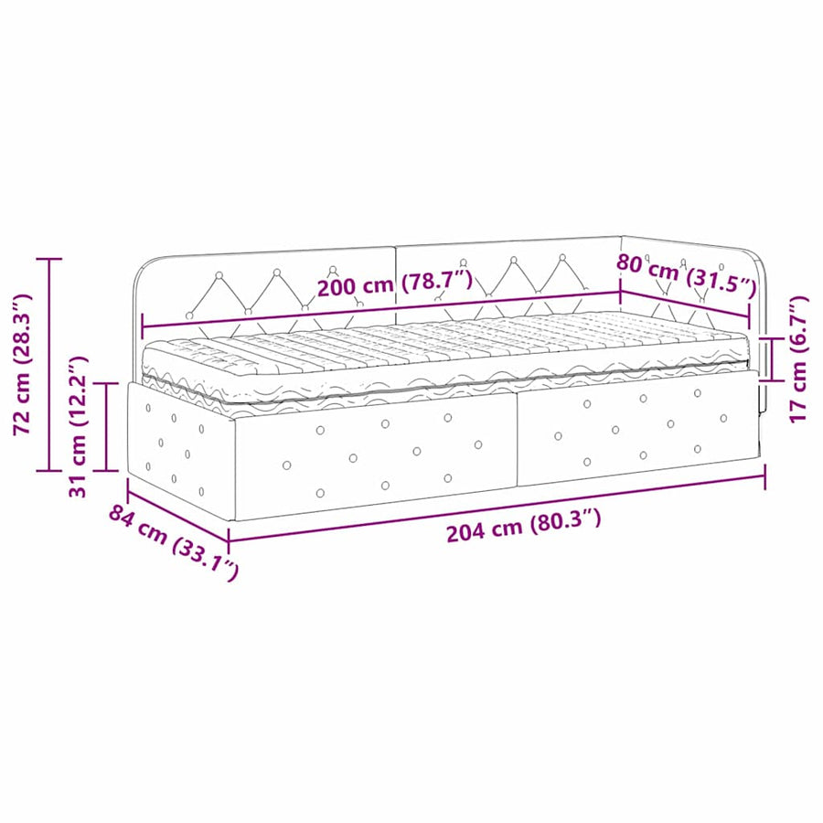 Hoekbedframe met matras met hoofdeinde Taupe 80 x 200 cm Stof