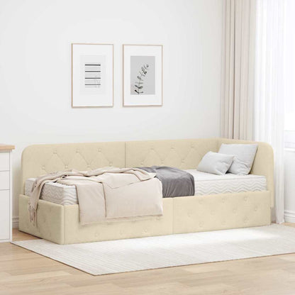 Hoekbedframe met matras met hoofdeinde Crème 80 x 200 cm Stof