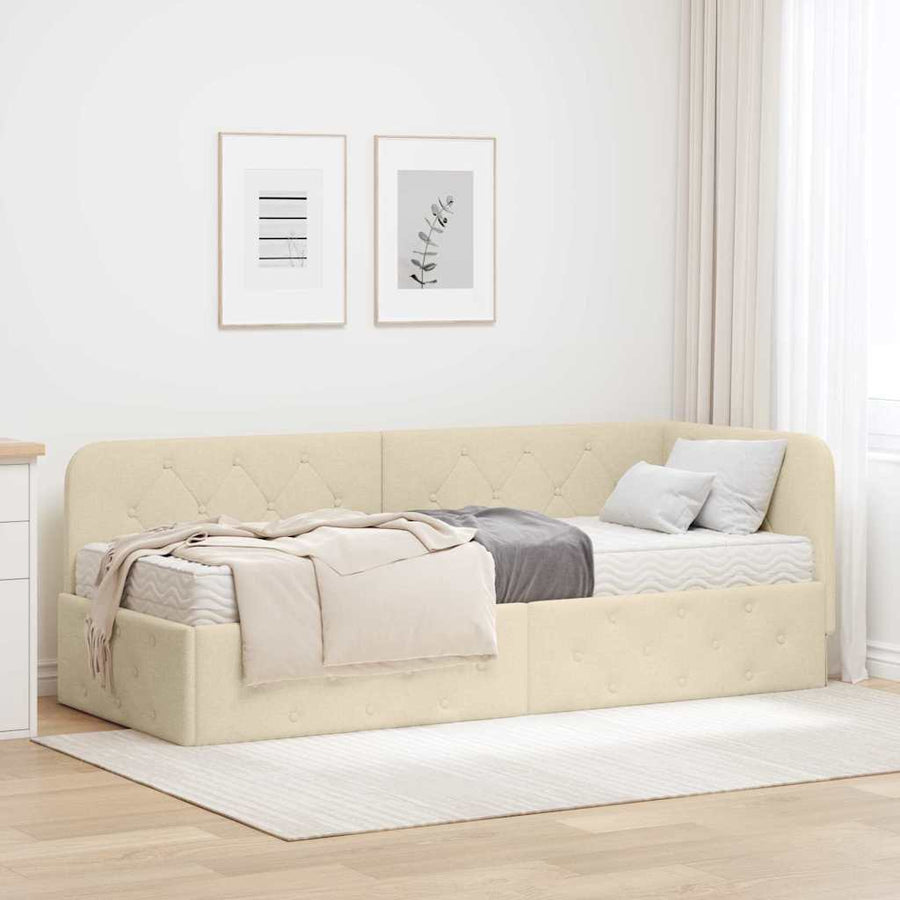 Hoekbedframe met matras met hoofdeinde Crème 80 x 200 cm Stof