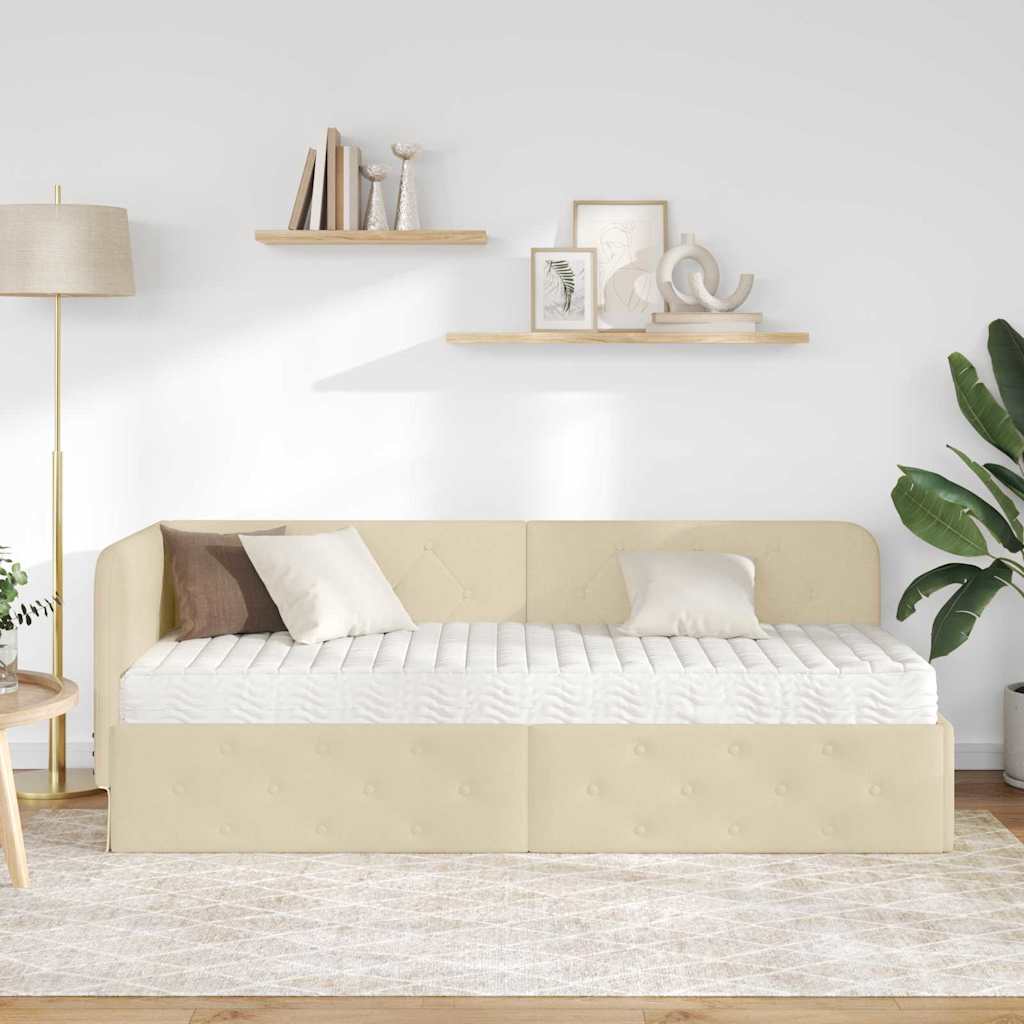 Hoekbedframe met matras met hoofdeinde Crème 80 x 200 cm Stof
