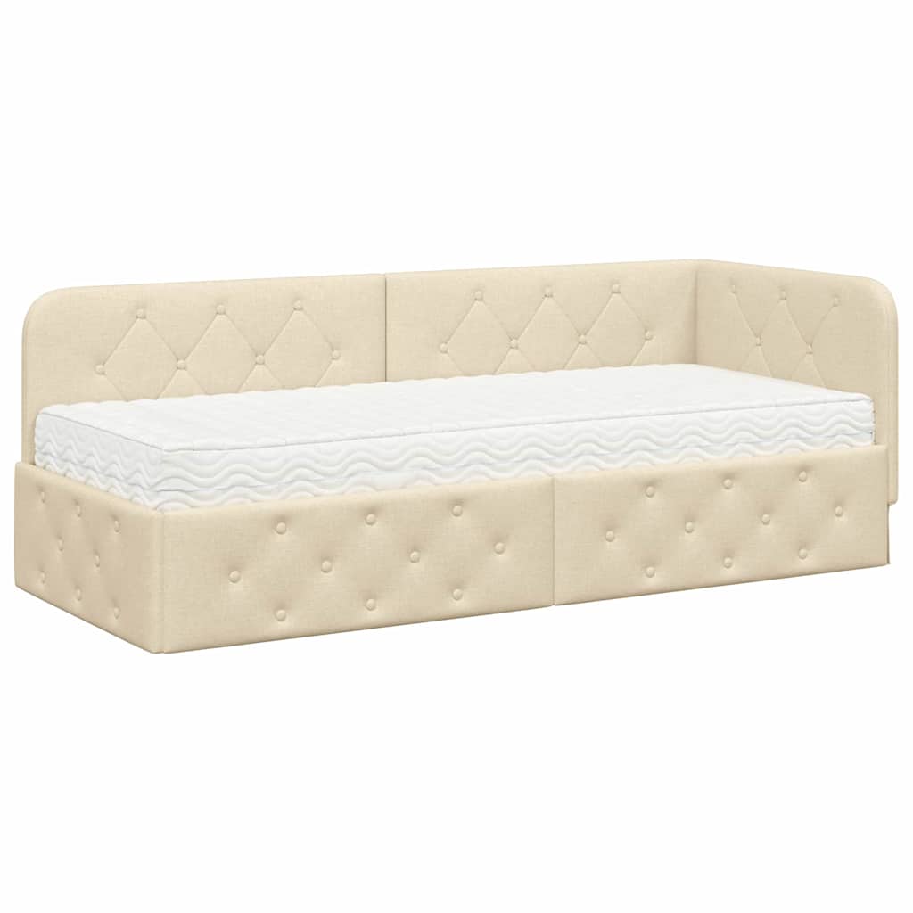 Hoekbedframe met matras met hoofdeinde Crème 80 x 200 cm Stof