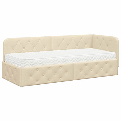 Hoekbedframe met matras met hoofdeinde Crème 80 x 200 cm Stof