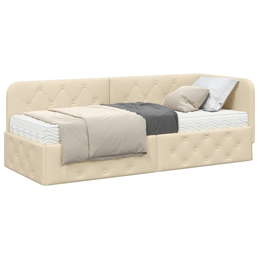 Hoekbedframe met matras met hoofdeinde Crème 80 x 200 cm Stof