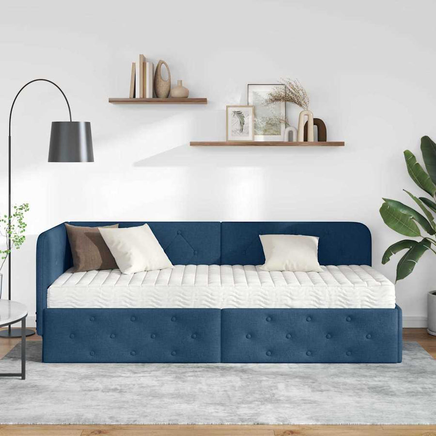 Hoekbedframe met matras met hoofdeinde Blauw 80 x 200 cm Stof