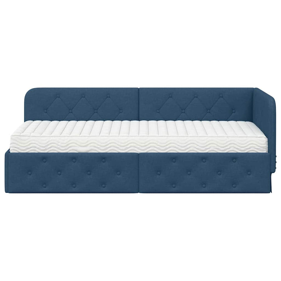 Hoekbedframe met matras met hoofdeinde Blauw 80 x 200 cm Stof
