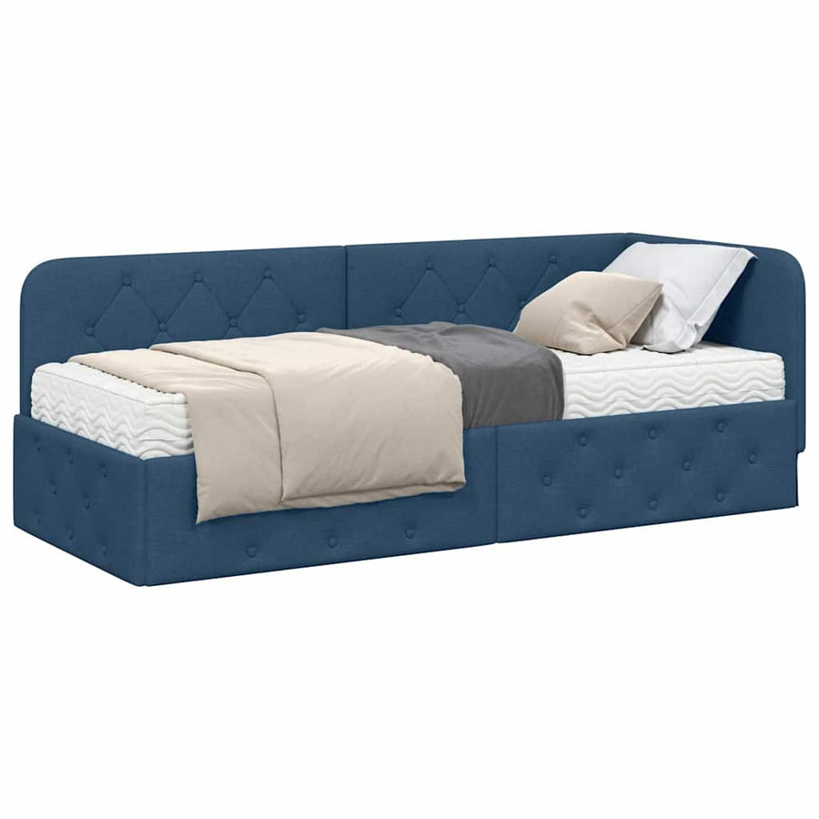 Hoekbedframe met matras met hoofdeinde Blauw 80 x 200 cm Stof