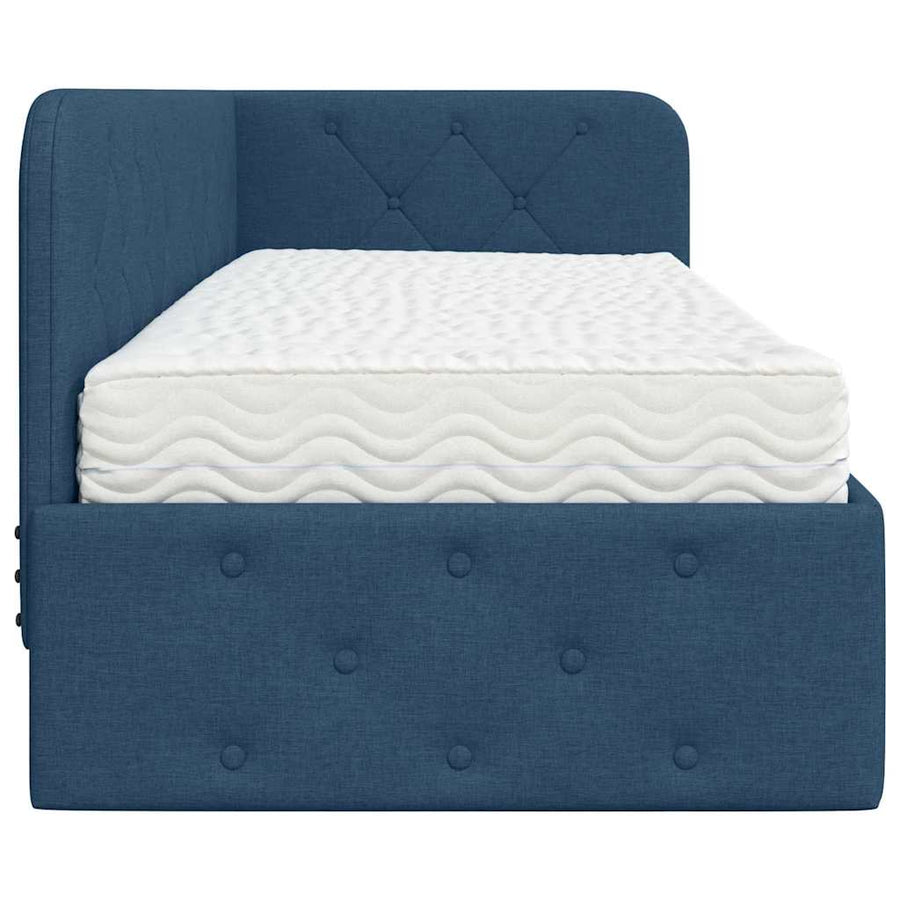 Hoekbedframe met matras met hoofdeinde Blauw 80 x 200 cm Stof