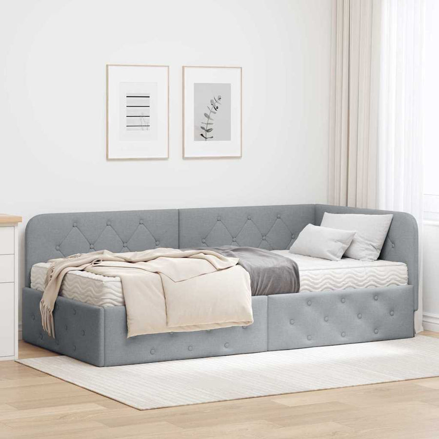 Hoekbedframe met matras Lichtgrijs 90 x 190 cm Stof