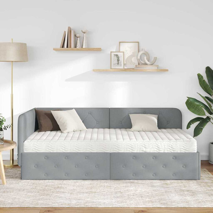 Hoekbedframe met matras Lichtgrijs 90 x 190 cm Stof