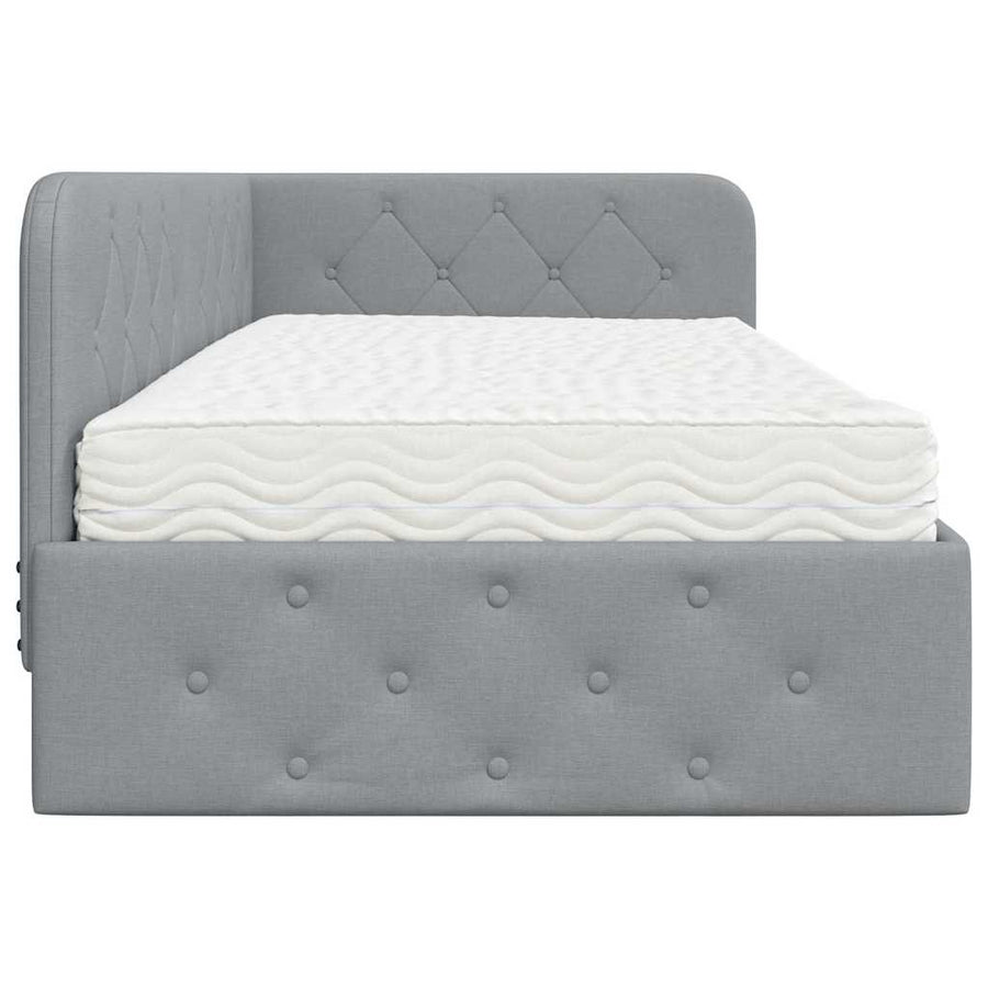 Hoekbedframe met matras Lichtgrijs 90 x 190 cm Stof