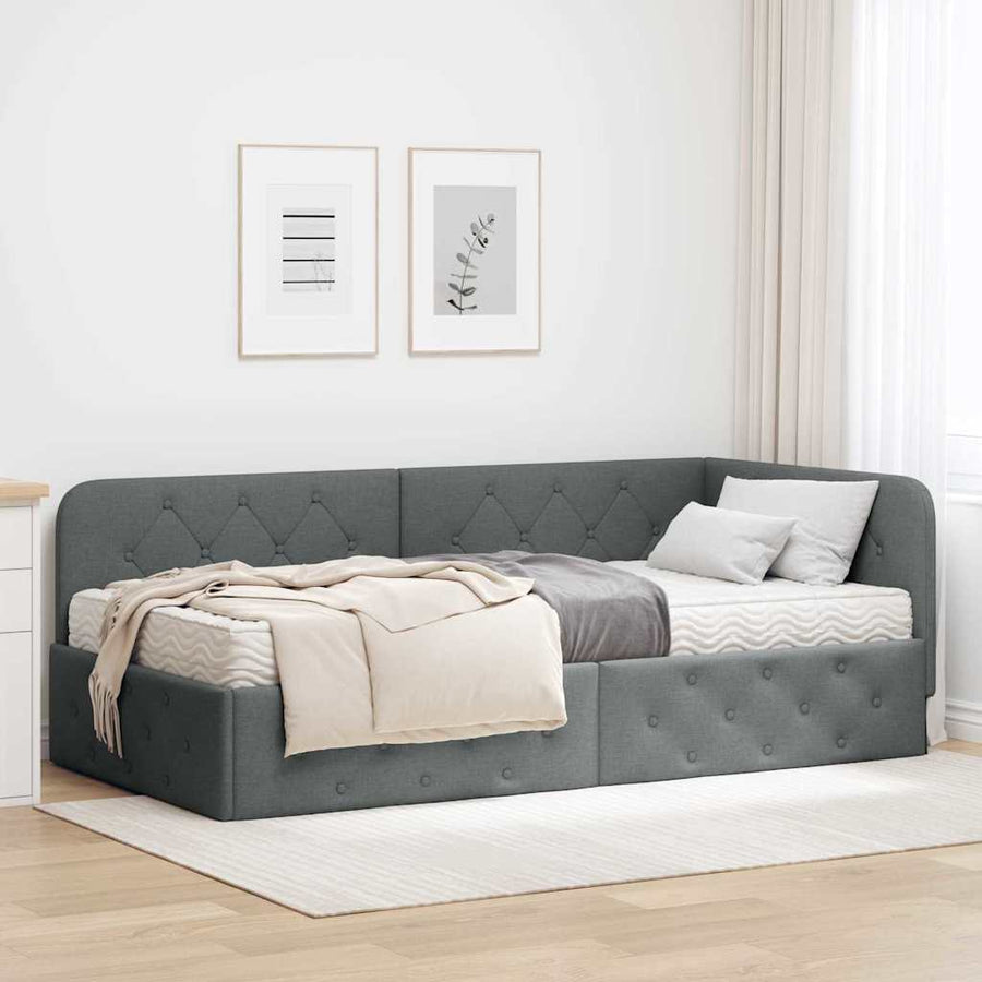 Hoekbedframe met matras Donkergrijs 90 x 190 cm Stof