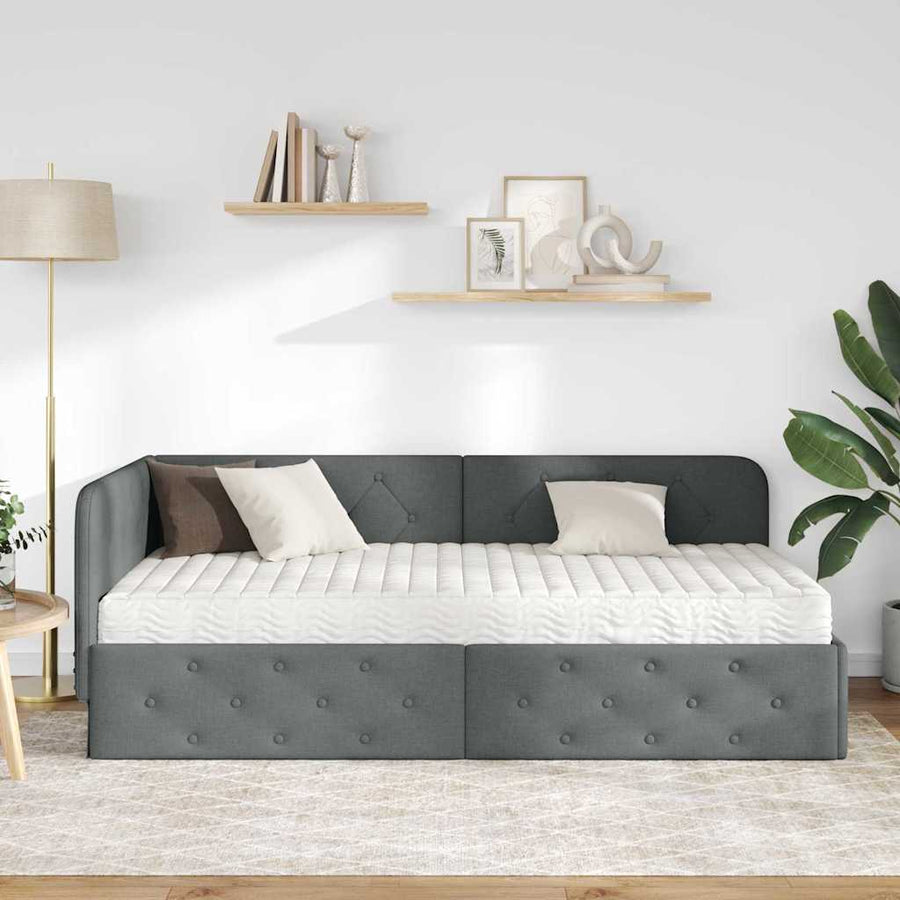 Hoekbedframe met matras Donkergrijs 90 x 190 cm Stof