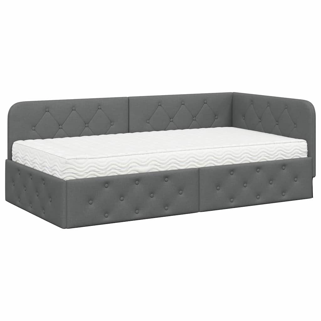 Hoekbedframe met matras Donkergrijs 90 x 190 cm Stof