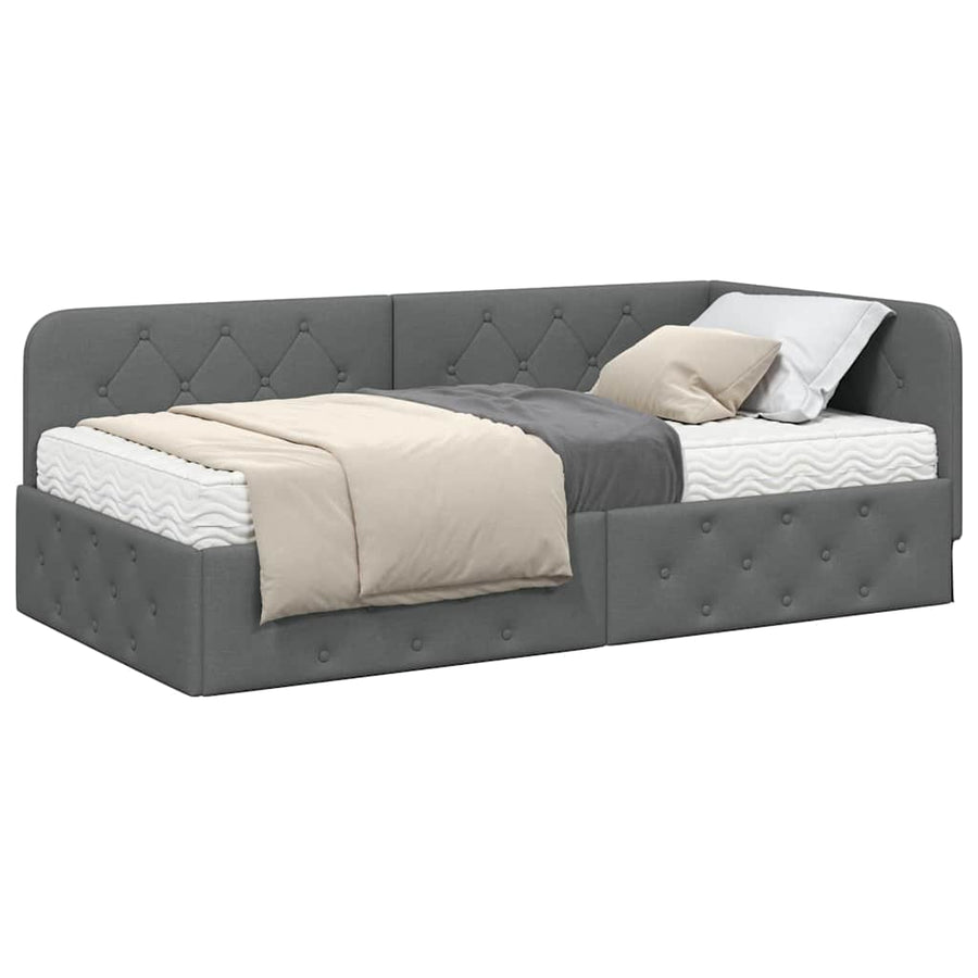 Hoekbedframe met matras Donkergrijs 90 x 190 cm Stof