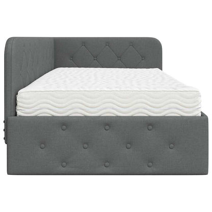 Hoekbedframe met matras Donkergrijs 90 x 190 cm Stof