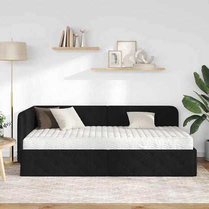 Hoekbedframe met matras met hoofdeinde Zwart 90 x 190 cm Stof