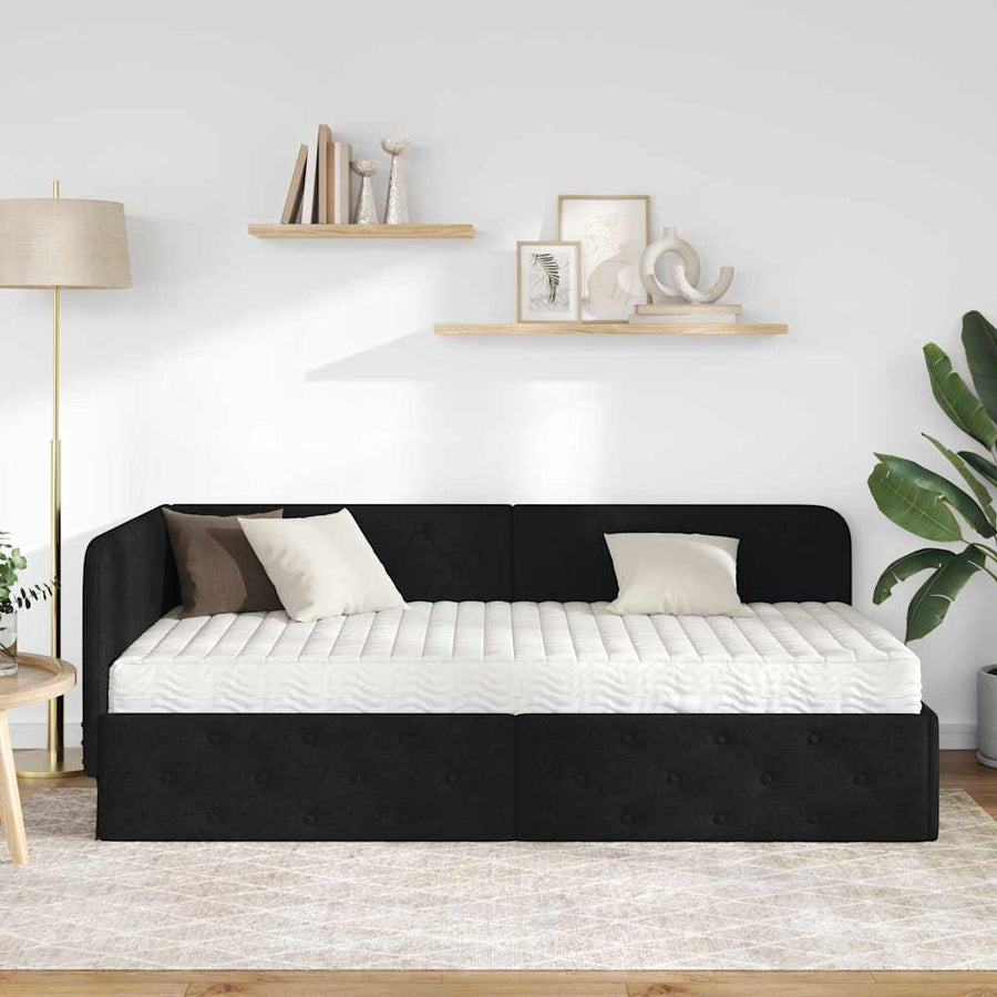 Hoekbedframe met matras met hoofdeinde Zwart 90 x 190 cm Stof