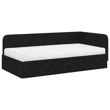 Hoekbedframe met matras met hoofdeinde Zwart 90 x 190 cm Stof