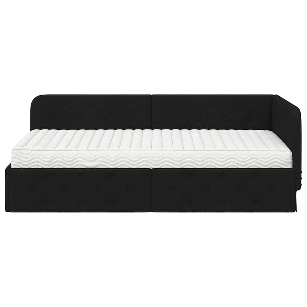 Hoekbedframe met matras met hoofdeinde Zwart 90 x 190 cm Stof