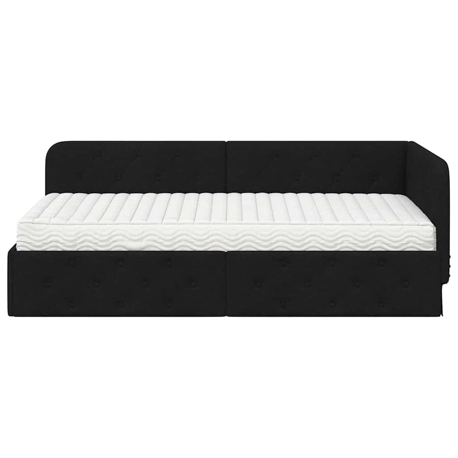 Hoekbedframe met matras met hoofdeinde Zwart 90 x 190 cm Stof